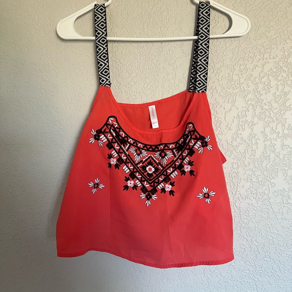 Xhiliration Pink Crop tank Top with embroidery - Size XL